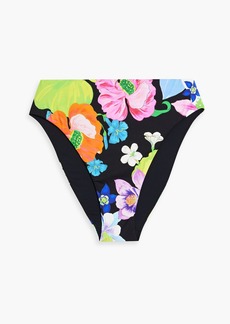 Camilla - Crystal-embellished floral-print mid-rise bikini briefs - Black - XS