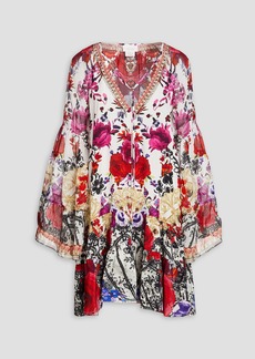 Camilla - Crystal-embellished floral-print silk crepe de chine mini dress - White - XS