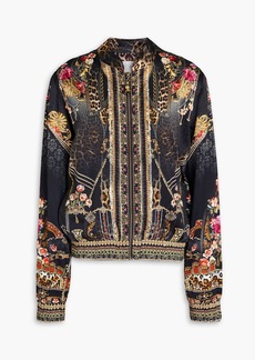 Camilla - Crystal-embellished floral-print silk-satin bomber jacket - Black - XS
