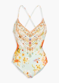 Camilla - Crystal-embellished floral-print swimsuit - Blue - L