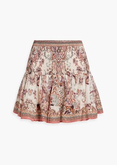 Camilla - Crystal-embellished printed cotton and silk-blend mini skirt - Pink - XL