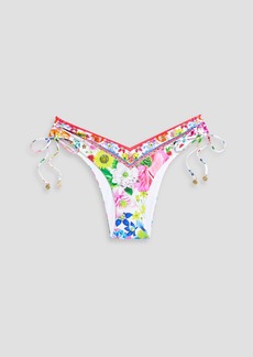 Camilla - Crystal-embellished printed low-rise bikini briefs - White - XS