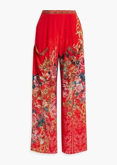 Camilla - Crystal-embellished printed silk-chiffon wide-leg pants - Orange - L