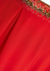 Camilla - Crystal-embellished printed silk-chiffon wide-leg pants - Orange - L