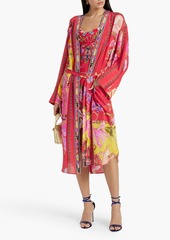 Camilla - Crystal-embellished printed silk-crepe coverup - Orange - S