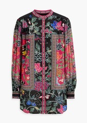 Camilla - Crystal-embellished printed silk crepe de chine blouse - Pink - XS
