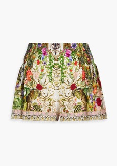 Camilla - Crystal-embellished printed silk crepe de chine shorts - Green - XL