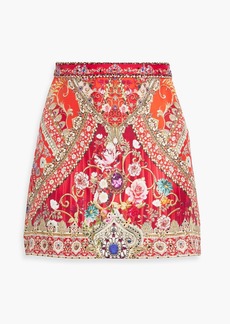 Camilla - Crystal-embellished printed silk-satin mini skirt - Red - M