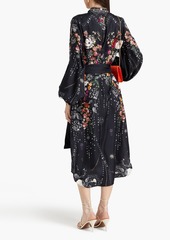 Camilla - Crystal-embellished printed silk-twill midi shirt dress - Black - XS