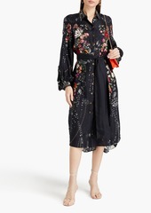 Camilla - Crystal-embellished printed silk-twill midi shirt dress - Black - XL