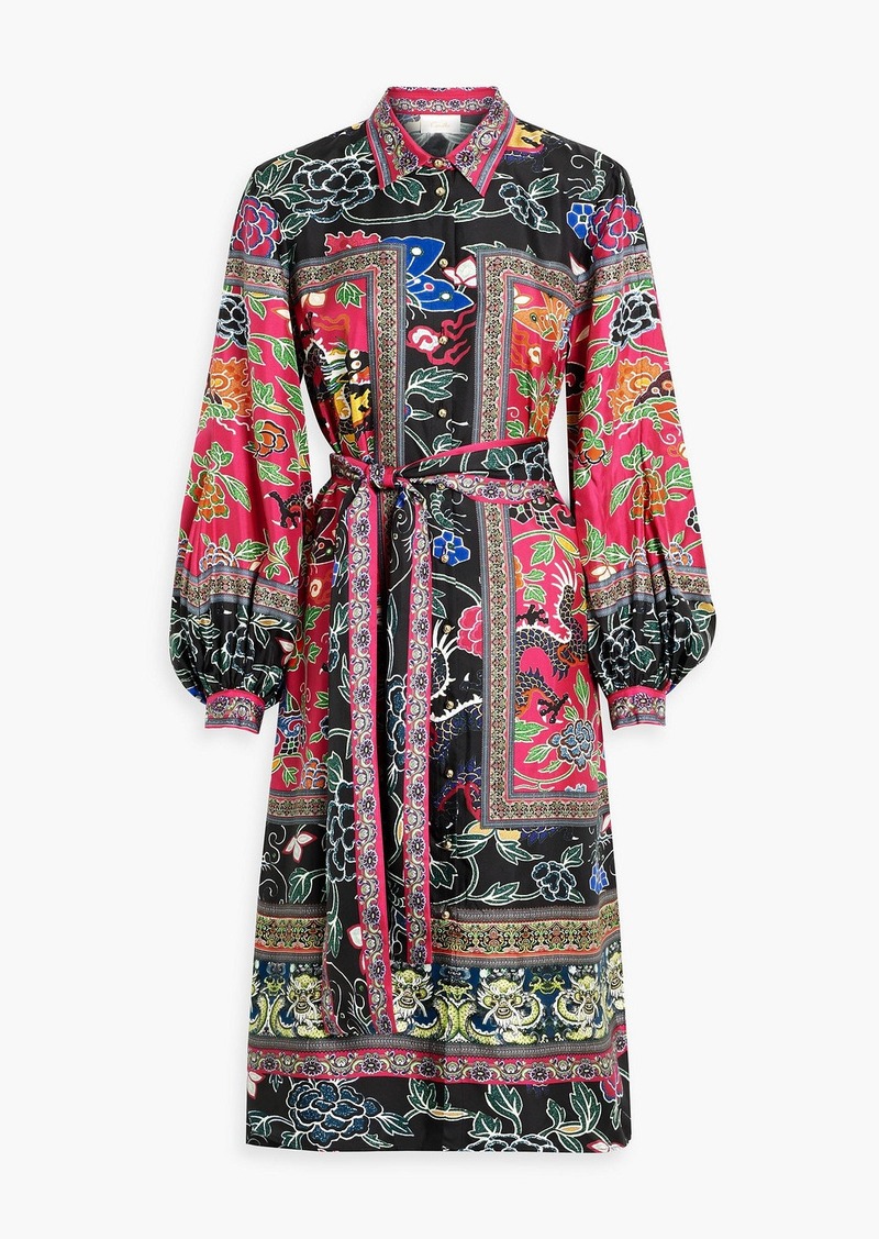 Camilla - Crystal-embellished printed silk-twill midi shirt dress - Pink - S