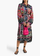 Camilla - Crystal-embellished printed silk-twill midi shirt dress - Pink - S