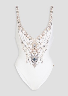 Camilla - Crystal-embellished printed swimsuit - White - M