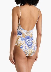 Camilla - Crystal-embellished printed swimsuit - White - XL