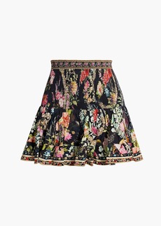 Camilla - Crystal-embellished shirred cotton-poplin mini skirt - Black - L