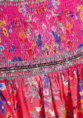 Camilla - Crystal-embellished shirred printed silk mini skirt - Pink - L