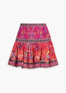 Camilla - Crystal-embellished shirred printed silk mini skirt - Pink - L