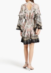 Camilla - Embellished ruffled floral-print silk crepe de chine mini wrap dress - Multicolor - XL