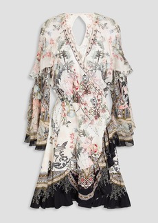Camilla - Embellished ruffled floral-print silk crepe de chine mini wrap dress - Multicolor - S