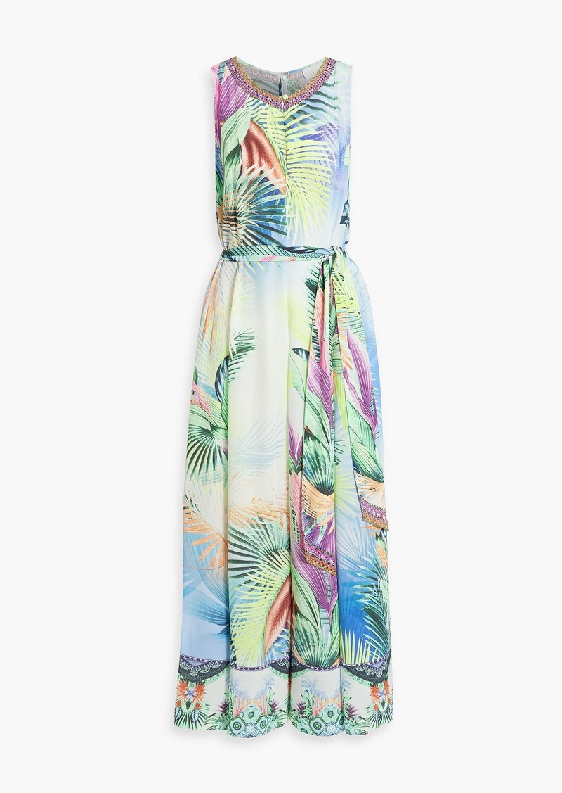 Camilla - Embellished belted silk wide-leg jumpsuit - Green - XXS