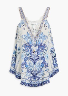 Camilla - Embellished lace-up printed silk crepe de chine top - Blue - XS