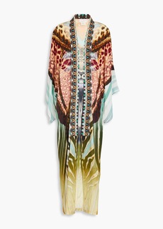 Camilla - Embellished printed silk crepe de chine kimono - Green - S/M
