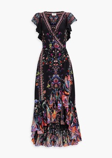 Camilla - Embellished printed silk crepe de chine maxi wrap dress - Black - XL