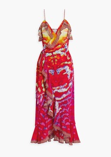 Camilla - Embellished printed silk crepe de chine maxi wrap dress - Red - XXS
