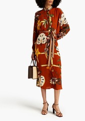 Camilla - Embellished printed silk crepe de chine midi shirt dress - Brown - S