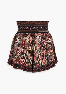 Camilla - Embellished printed silk crepe de chine shorts - Burgundy - XL