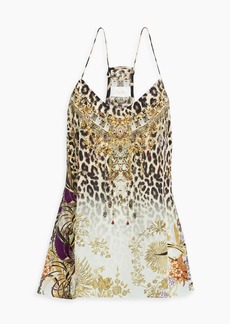 Camilla - Embellished printed silk crepe de chine top - Animal print - XS