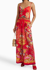 Camilla - Embellished printed silk crepe de chine wide-leg pants - Red - M