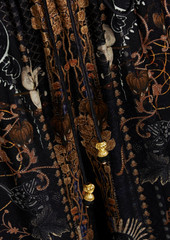 Camilla - Embellished printed silk-satin wide-leg pants - Black - M