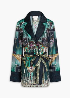Camilla - Embellished printed silk-twill and satin jacket - Green - L