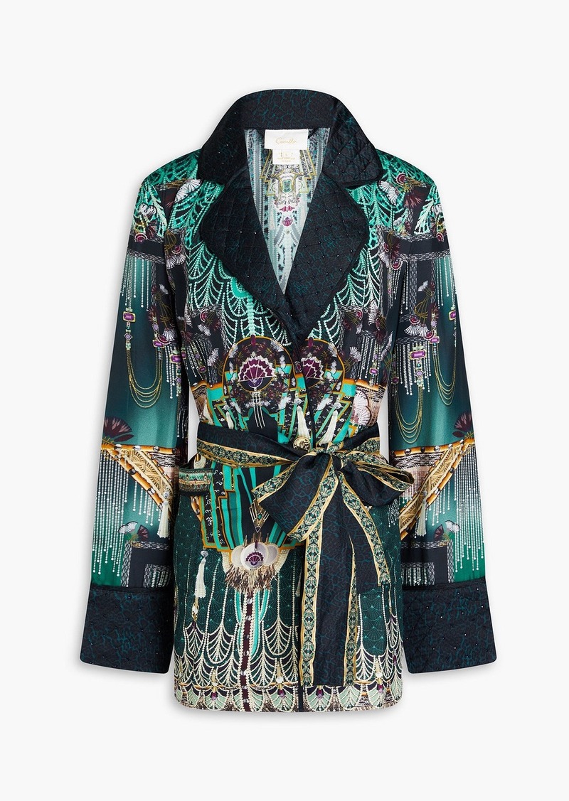 Camilla - Embellished printed silk-twill and satin jacket - Green - XS