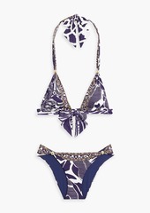 Camilla - Embellished printed triangle bikini - Blue - XS