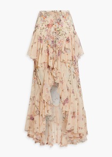 Camilla - Embellished ruffled floral-print silk-georgette maxi skirt - Neutral - XS