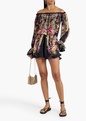 Camilla - Off-the-shoulder embellished printed silk-chiffon playsuit - Pink - XS