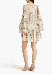 Camilla - Off-the-shoulder floral-print silk crepe de chine mini dress - White - L