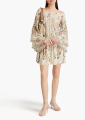Camilla - Off-the-shoulder floral-print silk crepe de chine mini dress - White - XL