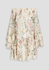 Camilla - Off-the-shoulder floral-print silk crepe de chine mini dress - White - L