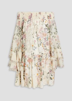 Camilla - Off-the-shoulder floral-print silk crepe de chine mini dress - White - S