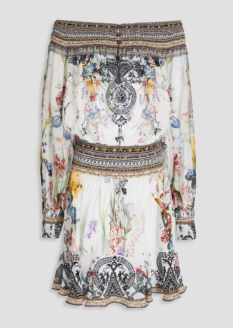 Camilla - Off-the-shoulder printed silk-chiffon mini dress - Multicolor - L
