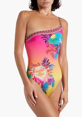 Camilla - One-shoulder embellished printed swimsuit - Pink - XS