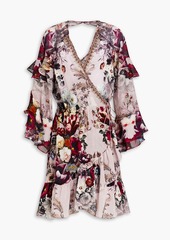 Camilla - Ruffled loral-print silk crepe de chine mini wrap dress - Pink - XXL