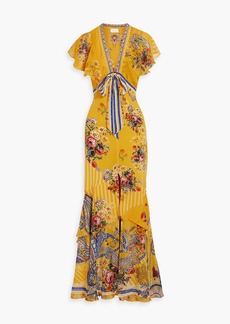 Camilla - Ruffled printed silk-chiffon maxi dress - Yellow - XL