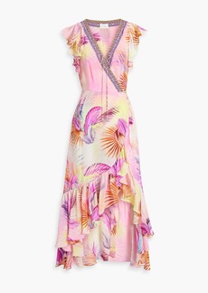 Camilla - Ruffled printed silk crepe de chine maxi wrap dress - Pink - XS