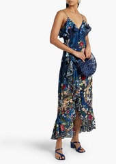Camilla - Ruffled printed silk midi wrap dress - Blue - XS