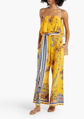 Camilla - Strapless crystal-embellished printed silk crepe de chine jumpsuit - Yellow - M