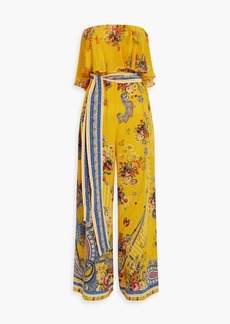 Camilla - Strapless crystal-embellished printed silk crepe de chine jumpsuit - Yellow - M